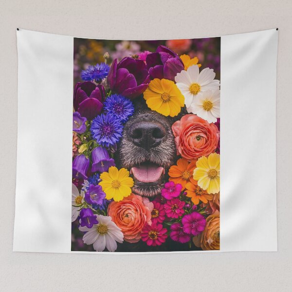 Item preview, Happy dog in a colorful sea of flowers designed and sold by Fotografin1981.