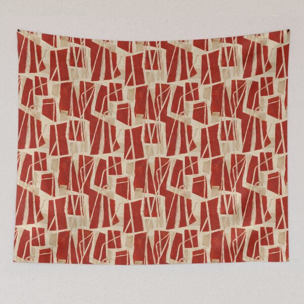 Item preview, Earthy Red Abstract Block Print Pattern | Hand Carved Geometric Texture | Modern Textile Design designed and sold by SWSandraWechner.