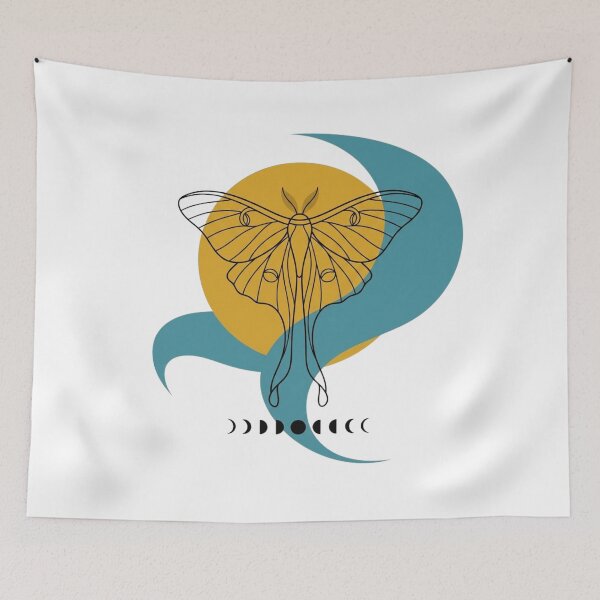Item preview, Luna Moth Moon Phases Design - Mystical Line Art Celestial Illustration with Sun and Crescent designed and sold by WillCraftx.