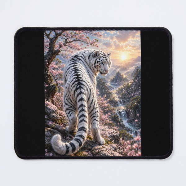 Item preview, White Tiger in Sakura Valley | Majestic White Tiger Spring Landscape | Wildlife Wall Art designed and sold by ManJiangHong.