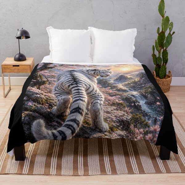 Item preview, White Tiger in Sakura Valley | Majestic White Tiger Spring Landscape | Wildlife Wall Art designed and sold by ManJiangHong.