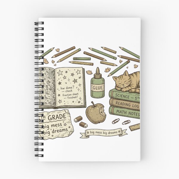 Item preview, 5th Grade Big Mess Big Dreams Vintage Desk Funny Fifth Grade Cat Sleeping On Books Retro Ink Sketch designed and sold by Yellowriversss.