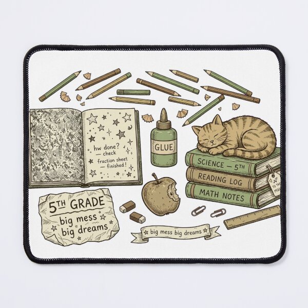 Item preview, 5th Grade Big Mess Big Dreams Vintage Desk Funny Fifth Grade Cat Sleeping On Books Retro Ink Sketch designed and sold by Yellowriversss.