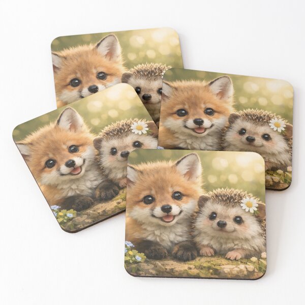 Item preview, Cute little fox and hedgehog in a flower meadow designed and sold by Fotografin1981.