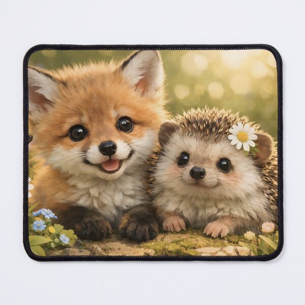 Item preview, Cute little fox and hedgehog in a flower meadow designed and sold by Fotografin1981.