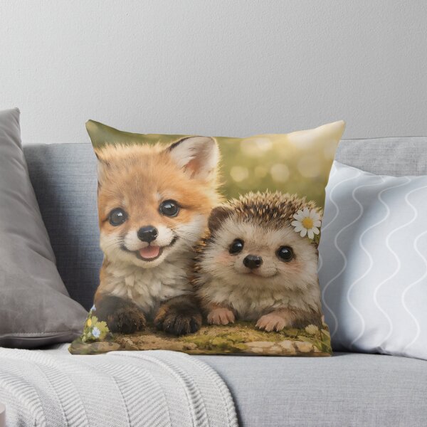 Item preview, Cute little fox and hedgehog in a flower meadow designed and sold by Fotografin1981.