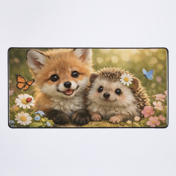 Item preview, Cute little fox and hedgehog in a flower meadow designed and sold by Fotografin1981.