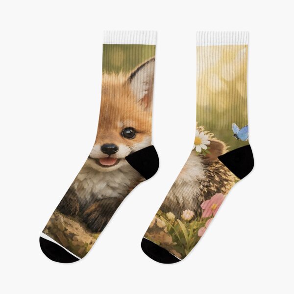 Item preview, Cute little fox and hedgehog in a flower meadow designed and sold by Fotografin1981.