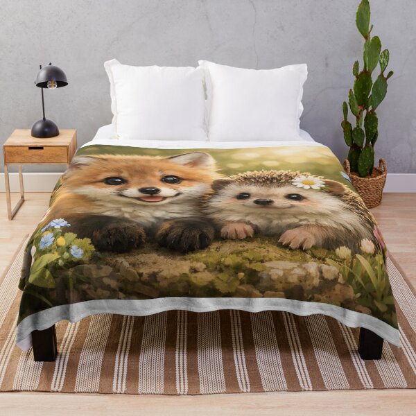 Item preview, Cute little fox and hedgehog in a flower meadow designed and sold by Fotografin1981.