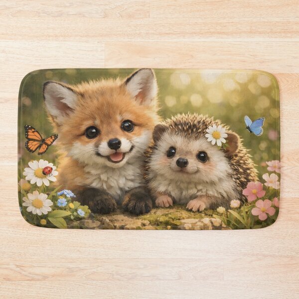 Item preview, Cute little fox and hedgehog in a flower meadow designed and sold by Fotografin1981.