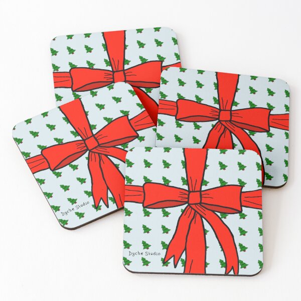 Item preview, Red Bow with Christmas Tree Pattern Illustration designed and sold by Dyche Studio.