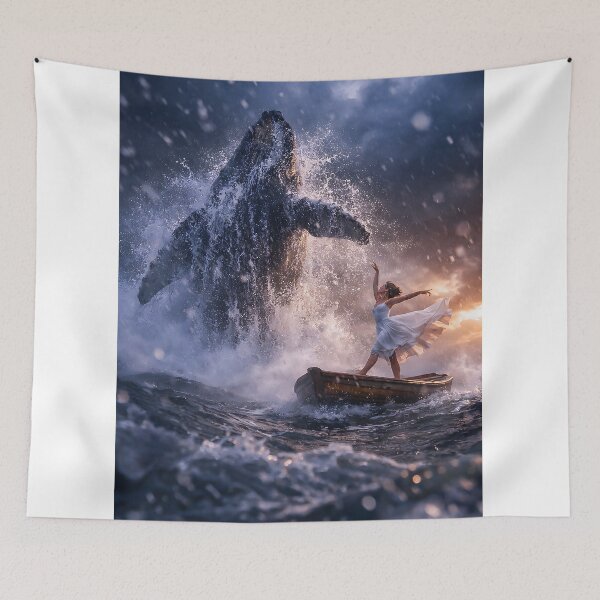 Item preview, Dancer in a boat and leaping humpback whale in a storm designed and sold by Fotografin1981.