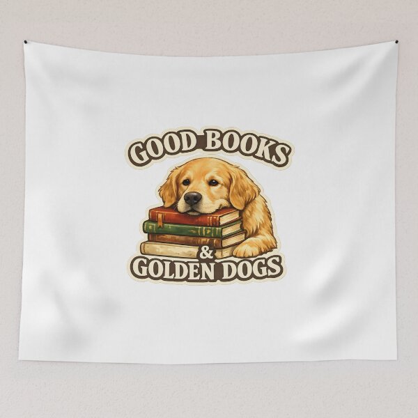 Item preview, Good Books & Golden Dogs – Golden Retriever Book Lover Design designed and sold by Sahil Randhawa.