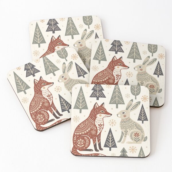 Item preview, Nordic Folk Art Fox and Hare Winter Forest Scandinavian Christmas designed and sold by Slow Horizon.