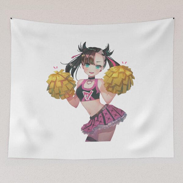 Item preview, Energetic anime cheerleader smiling brightly while holding colorful pom-poms designed and sold by Nico-Will.