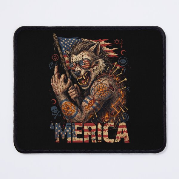 Item preview, 'Merica Savage Wolf Rock Fist Flag Design v3 designed and sold by DarylWelsh2024.