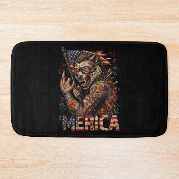 Item preview, 'Merica Savage Wolf Rock Fist Flag Design v3 designed and sold by DarylWelsh2024.