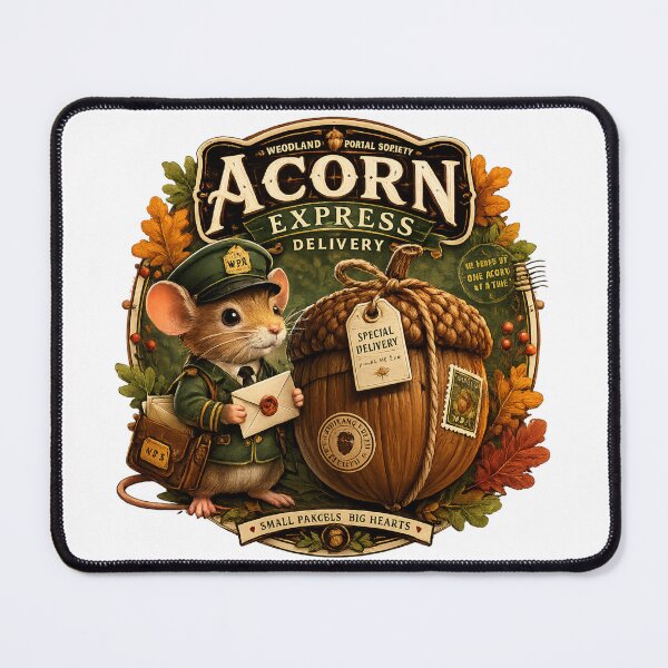 Item preview, Acorn Express Delivery | Woodland Postal Society Mouse Postman | Cozy Cottagecore Forest Mail Illustration designed and sold by Mosslume Studio.