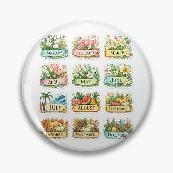 Item preview, 12 Months of the Year Seasonal Sticker Set – Colorful Wildflower Monthly  Flower Calendar designed and sold by sadedream.