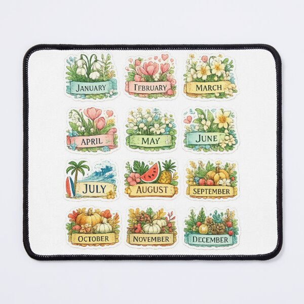 Item preview, 12 Months of the Year Seasonal Sticker Set – Colorful Wildflower Monthly Flower Calendar designed and sold by sadedream.