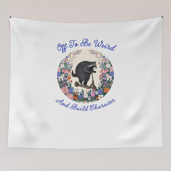 Item preview, Off To Be Weird And Build Character - Funny Jimothy Raccoon Scooter Floral Design designed and sold by Neurospicy Trolls.