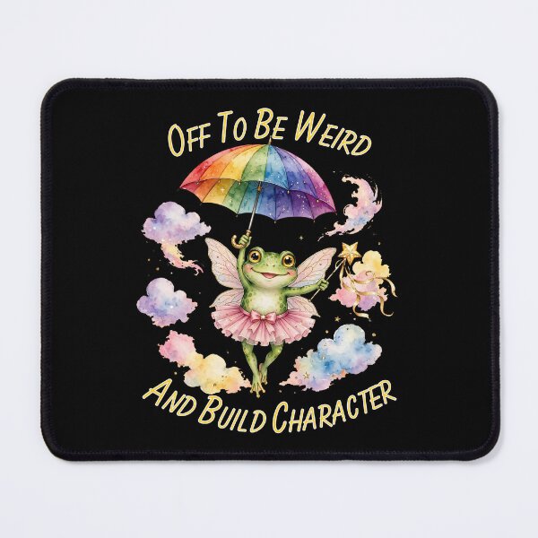 Item preview, Off To Be Weird And Build Character - Funny Fairy Frog With Rainbow Umbrella Goblincore designed and sold by Neurospicy Trolls.