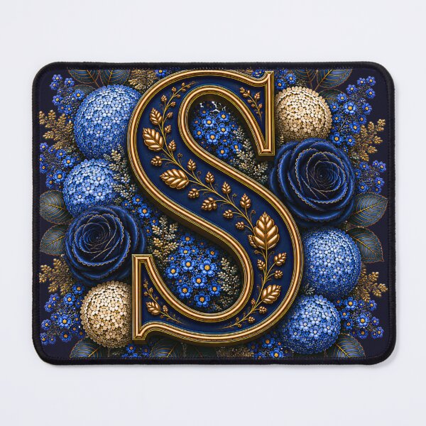 Item preview, Elegant Letter S Monogram with Blue Hydrangeas & Gold Botanical Design | Luxury Floral Initial Art designed and sold by MoodLay.