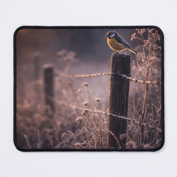 Item preview, A small blue tit perched on a fence post in the frosty morning light designed and sold by Fotografin1981.