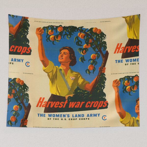 Item preview, Vintage WWII Poster Art | Women's Land Army US Crop Corps | Morley | Harvest War Crops | Peach Picking Propaganda Print designed and sold by artofuniverse.