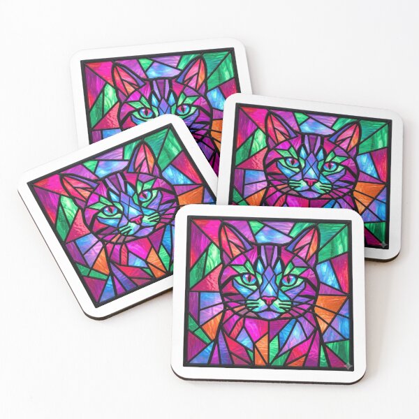 Item preview, Vibrant Stained Glass Cat Mosaic Art designed and sold by CatstheticShop1.