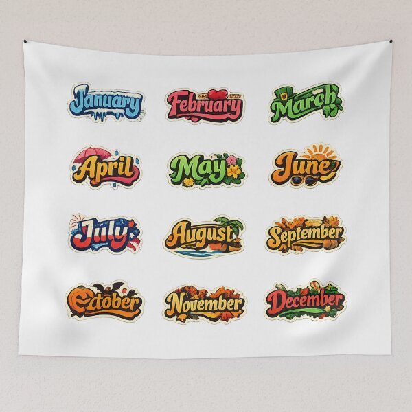 Item preview, Months of the Year Retro Sticker Set – Bold retro typography Seasonal Month Calendar Set  designed and sold by sadedream.