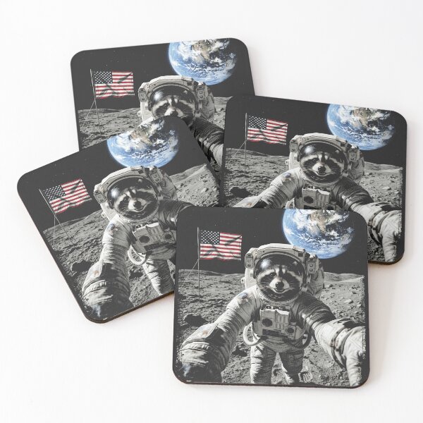 Item preview, Funny Astronaut Raccoon USA Flag Moon Landing designed and sold by legendaryskins.