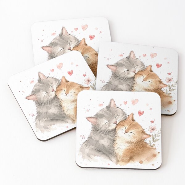 Item preview, Watercolor Cat Cuddle | Two Kittens, Gray and Ginger, in Love designed and sold by Natalia-Vlad.