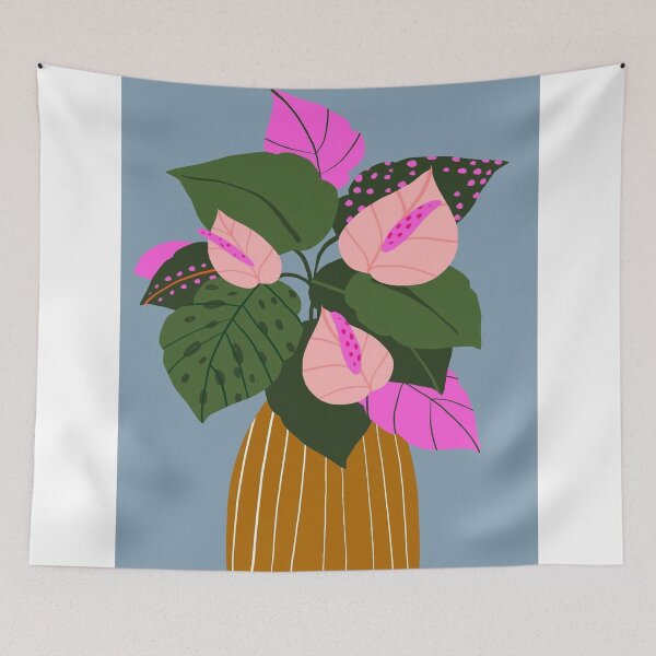 Item preview, Modern Pink Anthurium Arrangement in a Minimalist Striped Vase designed and sold by fibesaltaro12.