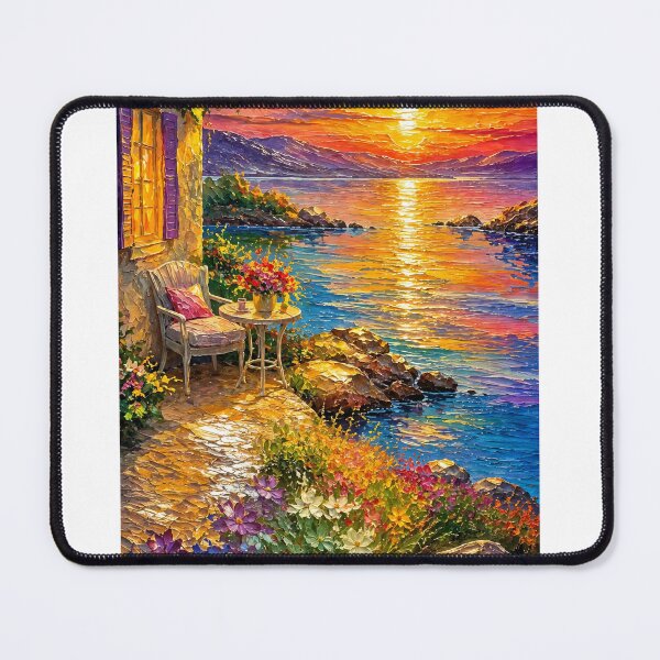 Item preview, Mediterranean Dreams: Impasto Palette Knife Coastal Sunset Paradise designed and sold by Chi261.