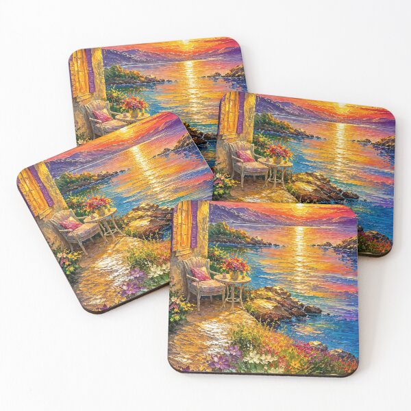 Item preview, Mediterranean Dreams: Impasto Palette Knife Coastal Sunset Paradise designed and sold by Chi261.