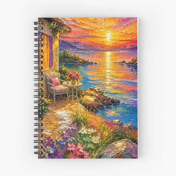 Item preview, Sueños mediterráneos: Paraíso costero al atardecer con técnica de impasto y espátula designed and sold by Chi261.