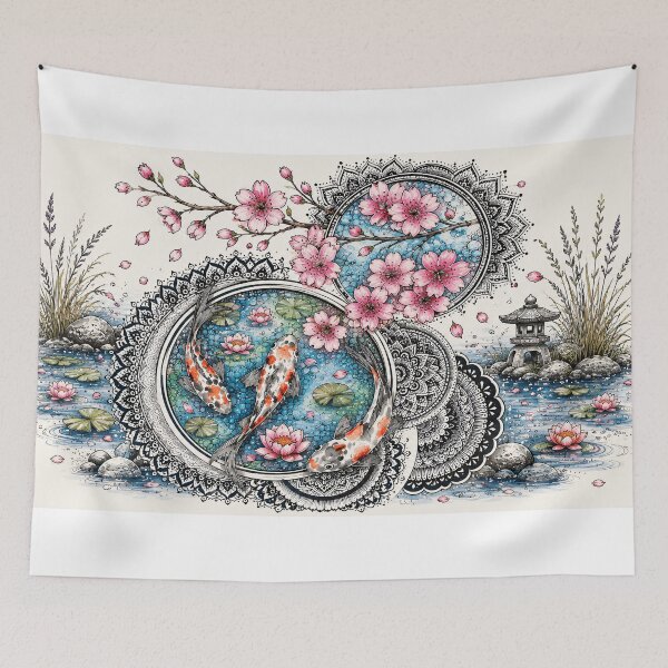 Item preview, Koi Fish Mandala Art Print | Japanese Koi Pond Wall Art | Cherry Blossom Sacred Geometry Illustration | Zen Nature Boho Decor designed and sold by suryabumblee.