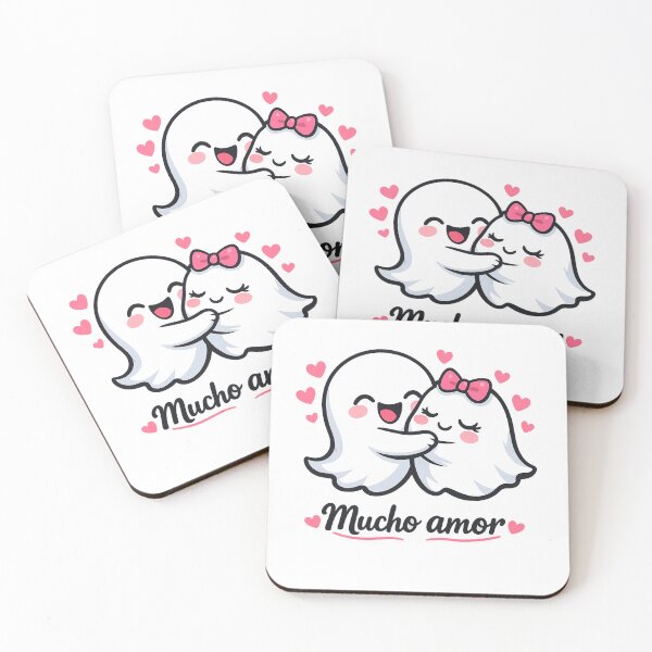 Item preview, Mucho Amor Cute Ghost Couple Hugging | Kawaii Spanish Love Valentine Sticker designed and sold by BlackBoneArt.
