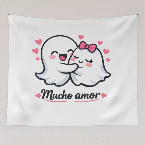 Item preview, Mucho Amor Cute Ghost Couple Hugging | Kawaii Spanish Love Valentine Sticker designed and sold by BlackBoneArt.