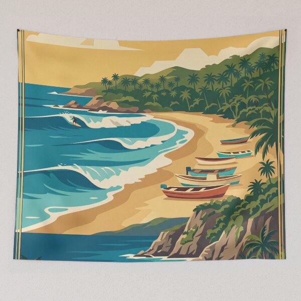 Item preview, Puerto Escondido Mexico Vintage Travel Poster – Oaxaca Beach Retro Art designed and sold by Bomax121.