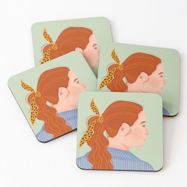 Item preview, Redhead Girl with Leopard Scarf — Retro Fashion Illustration designed and sold by WenjuanArt.