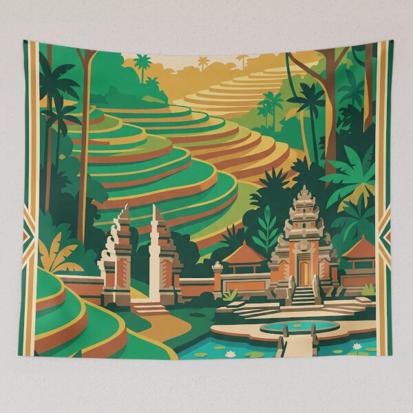 Item preview, Ubud Indonesia Vintage Travel Poster – Bali Rice Terraces Retro Art designed and sold by Bomax121.