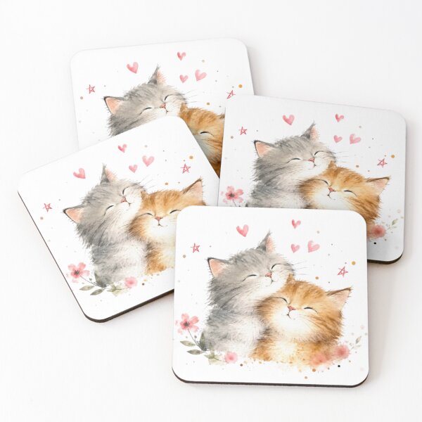 Item preview, Two Kittens in Love | Watercolor Illustration of Hearts and Love designed and sold by Natalia-Vlad.