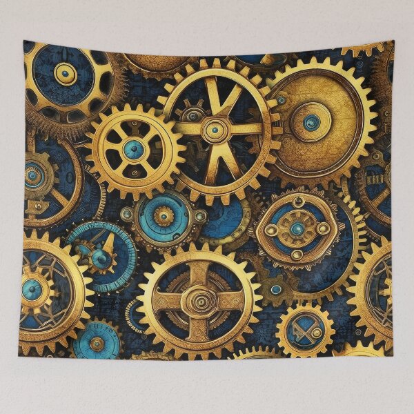 Item preview, Steampunk Machinery Designs Sky Blue And Golden Pattern designed and sold by DEC02.