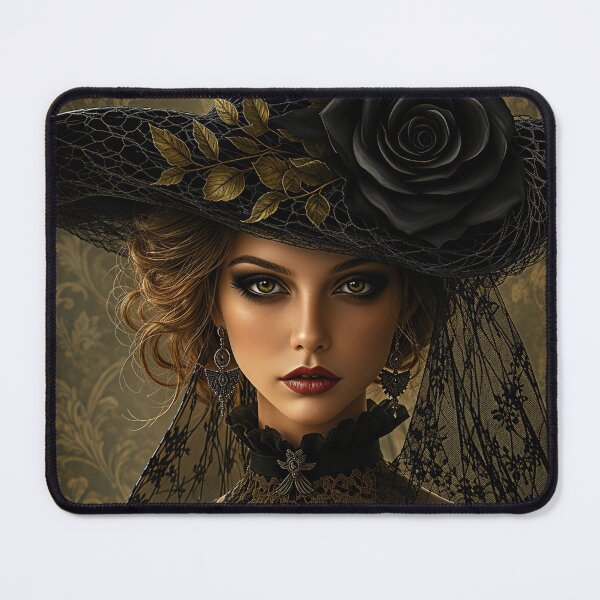 Item preview, Gothic Witch Portrait with Black Rose Hat – Dark Fantasy Victorian Art designed and sold by WhimsyWink.