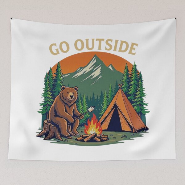 Item preview, Go Outside Bear Camping Vintage Outdoor Adventure designed and sold by GabeMountainArt.