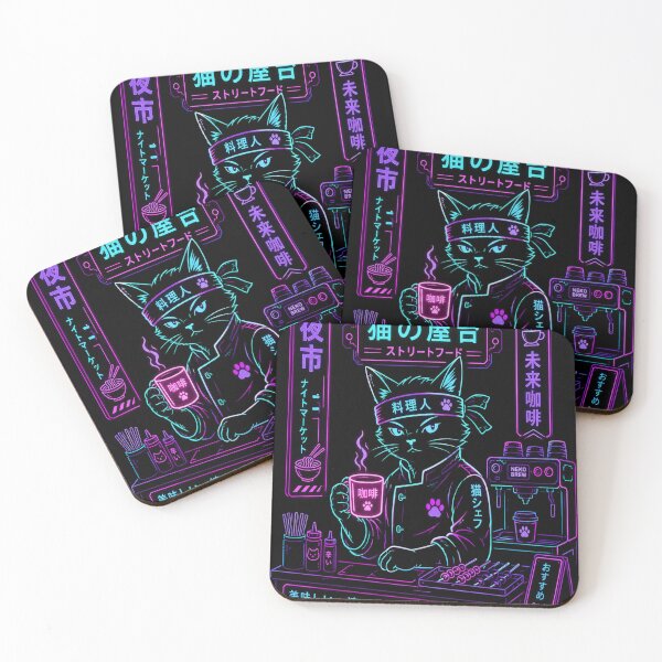Item preview, Cyberpunk Coffee Cat - Neon Tokyo Night Market Barista designed and sold by DesignByHarun.