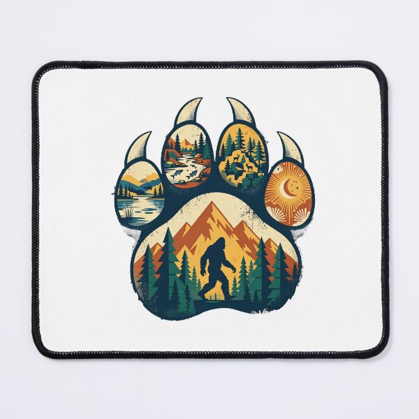 Item preview, Bigfoot Paw Print Retro - Sasquatch Wilderness National Park Style Forest Mountains designed and sold by Neurospicy Trolls.