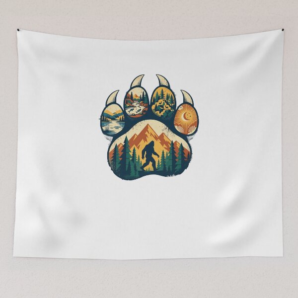 Item preview, Bigfoot Paw Print Retro - Sasquatch Wilderness National Park Style Forest Mountains designed and sold by Neurospicy Trolls.